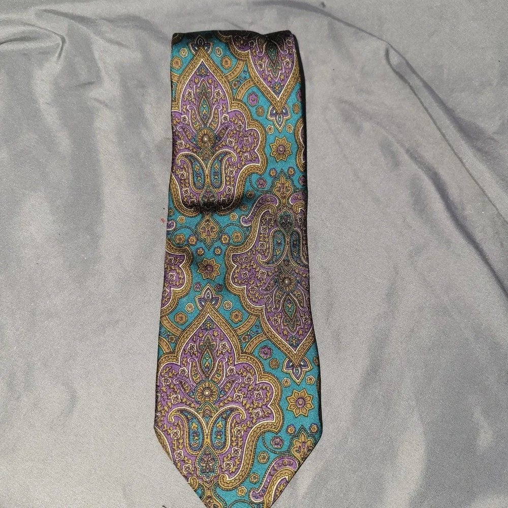 Christopher Hayes Paisley Teal Purple Brown Neck Tie Made in Italy